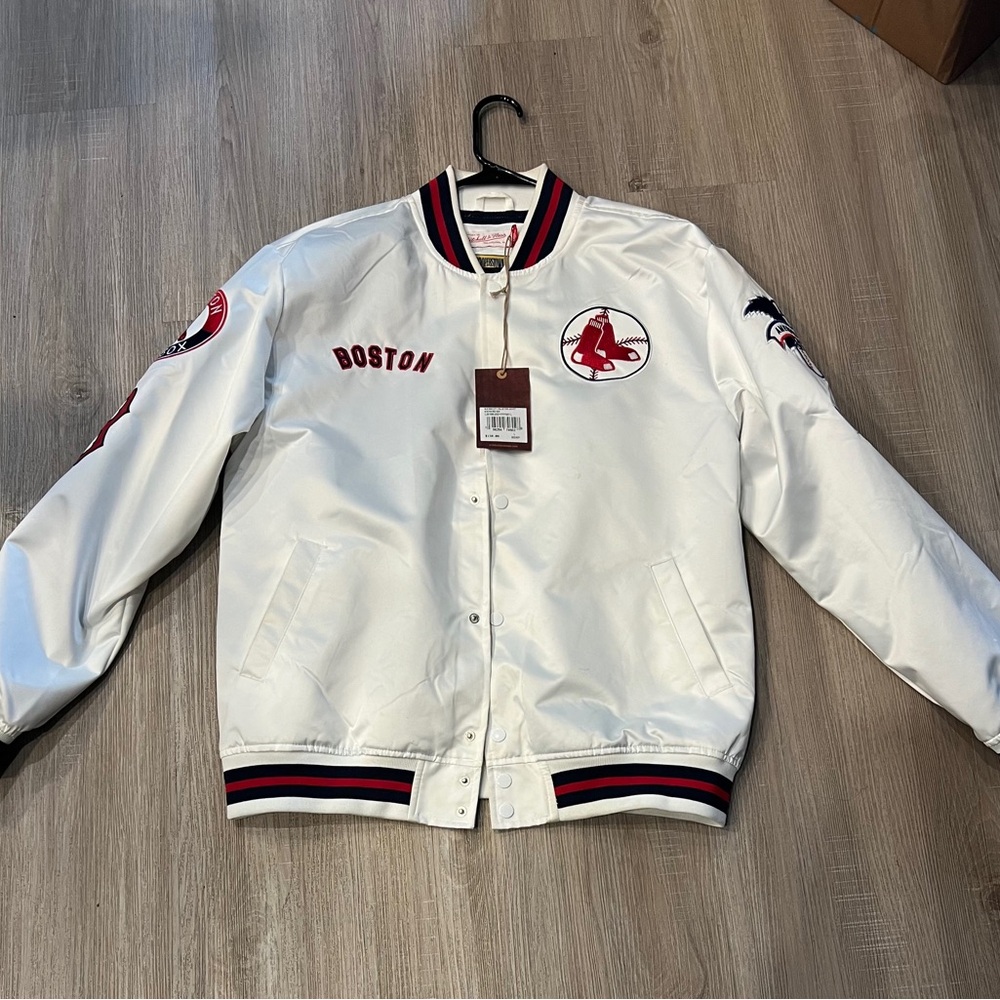 Mitchell & Ness Boston Red Sox White Bomber Jacket